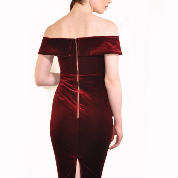 Pbong  Burgundy Velvet Off-Shoulder Long Sleeve Bodycon Mini Dress main image 1